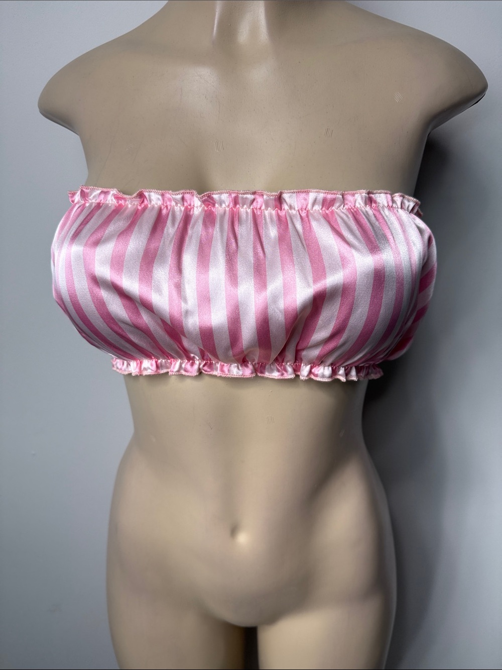 Striped Satin Bandeau Top - Pink